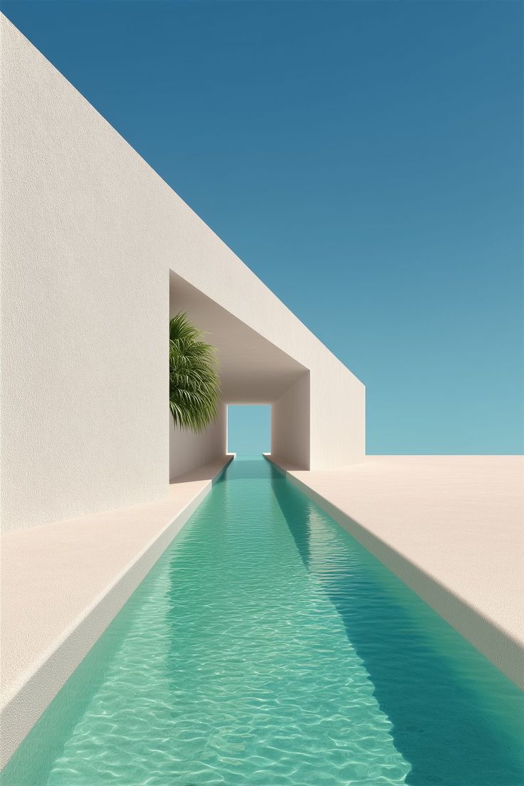 Photograph depicting Serene, surreal, and hyper-clean; it evokes a sense of peaceful isolation and liminality.